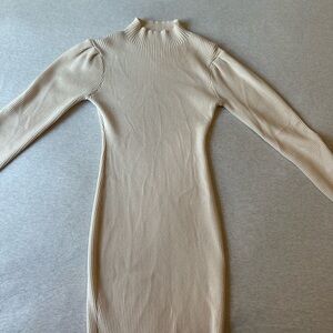 Elegant Cream Ribbed Knit Dress